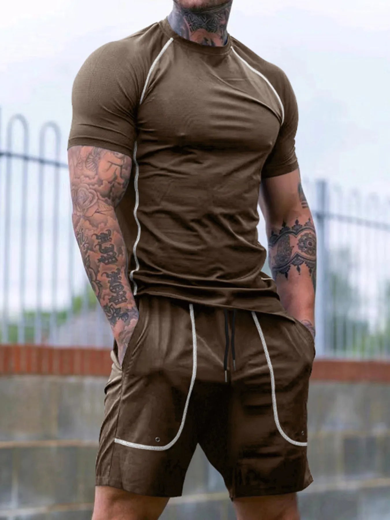 Herren Vollgröße Rundhals T-Shirt und Shorts Set Übergröße