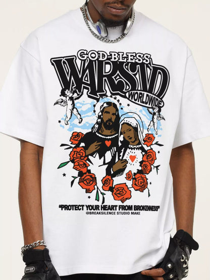 Herren T-Shirt mit Gott-sei-Dank Grafikdruck im Vintage-Waschstil