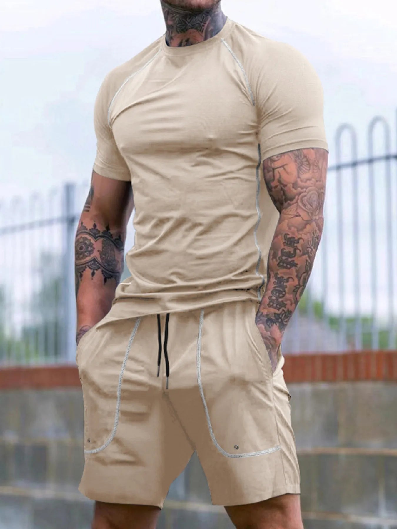 Herren Vollgröße Rundhals T-Shirt und Shorts Set Übergröße