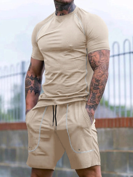 Herren Vollgröße Rundhals T-Shirt und Shorts Set Übergröße