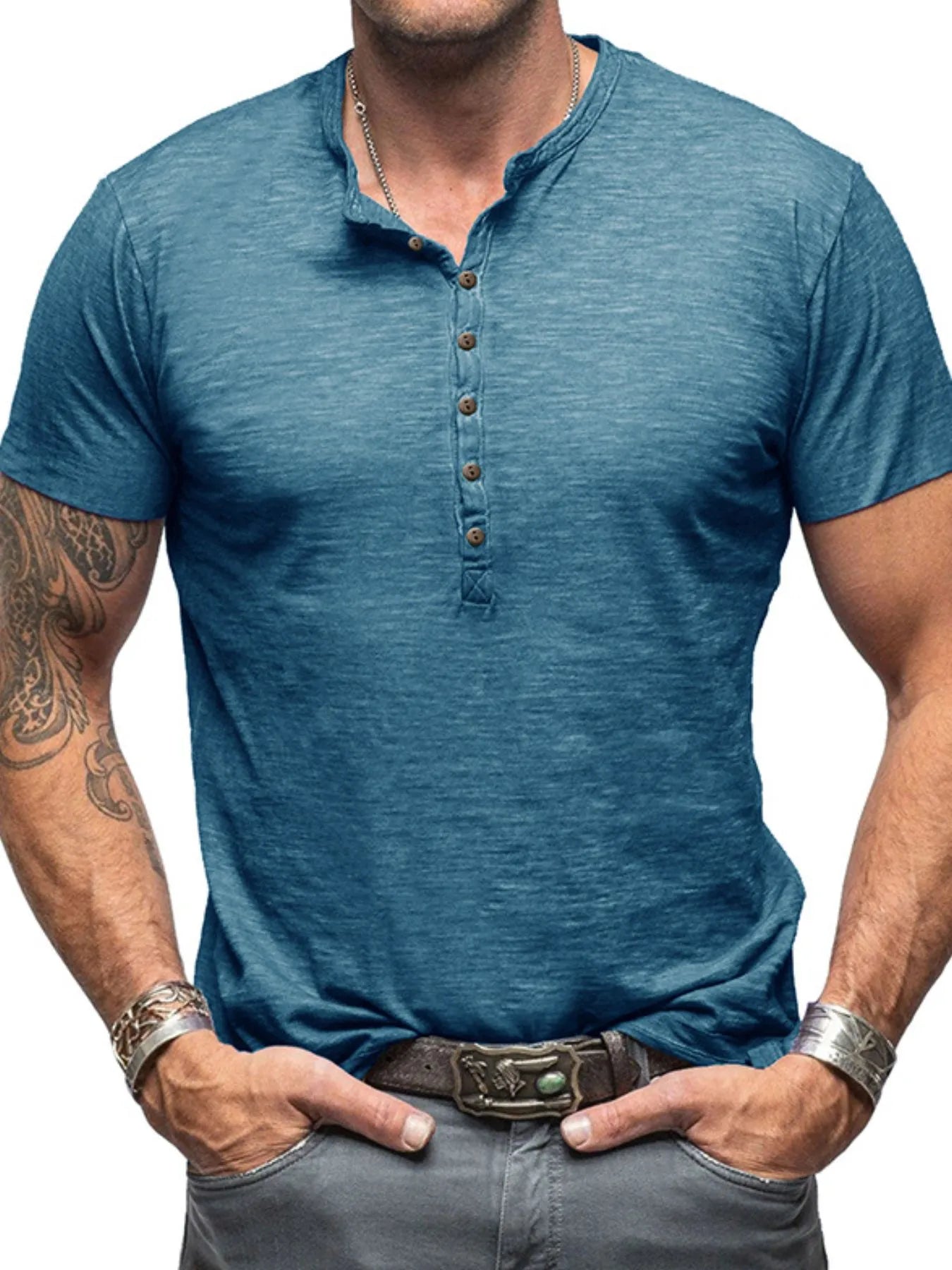 Herren Freizeit Henley Kurzarm Knopfoberteil