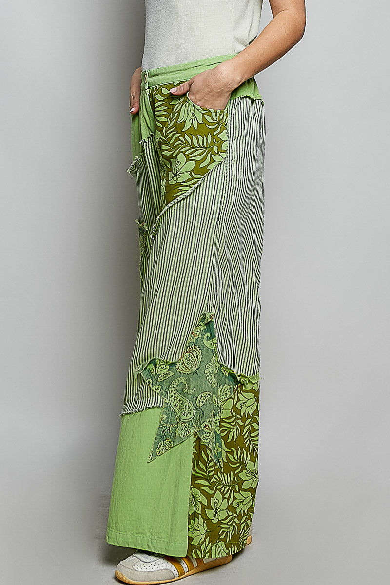 POL Gestreifte Blumen Patchwork Damen Weite Beinhosen mit großem Stern-Patch