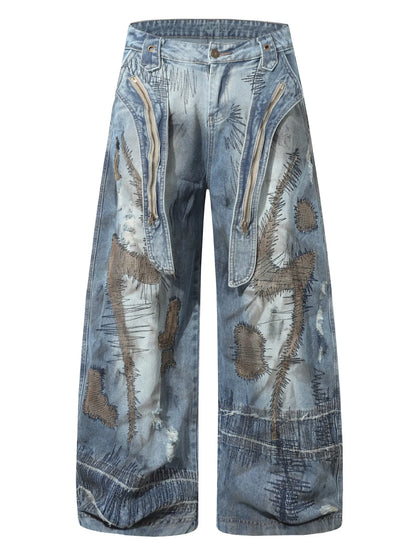 Herren Jeans in Übergröße mit weitem Bein und Patchwork