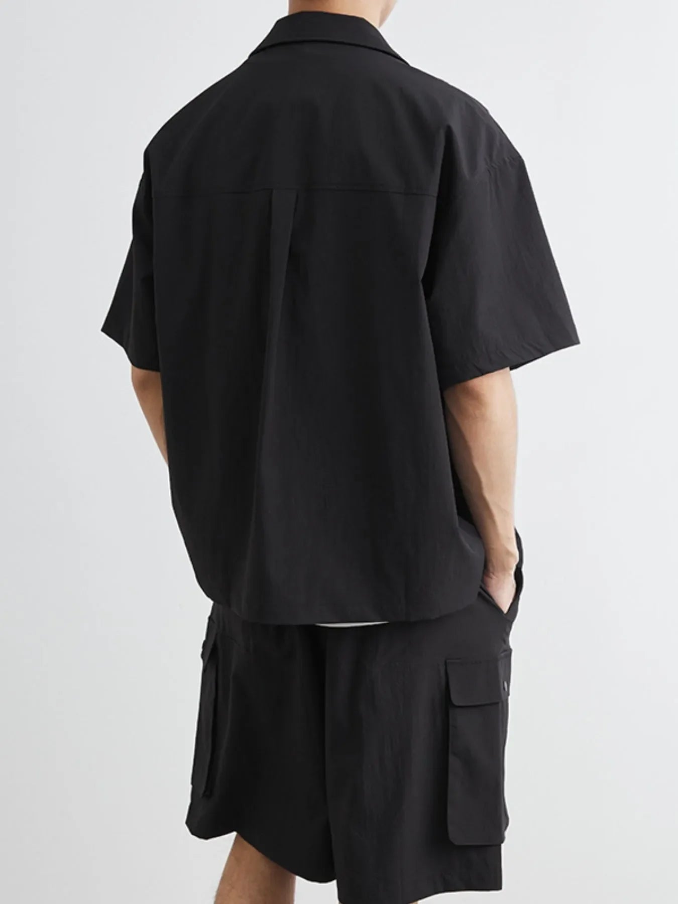 Herren Plus Size Kurzarmhemd mit Knopfleiste und Shorts Set