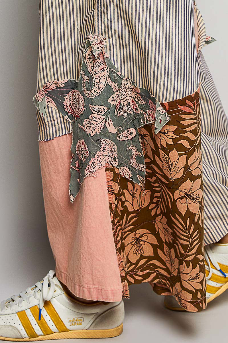 POL Gestreifte Blumen-Patchwork Weite Damenhose Big Star Patch