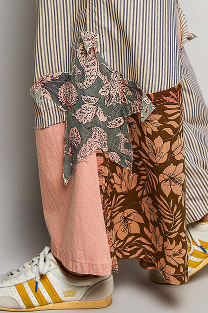 POL Gestreifte Blumen-Patchwork Weite Damenhose Big Star Patch