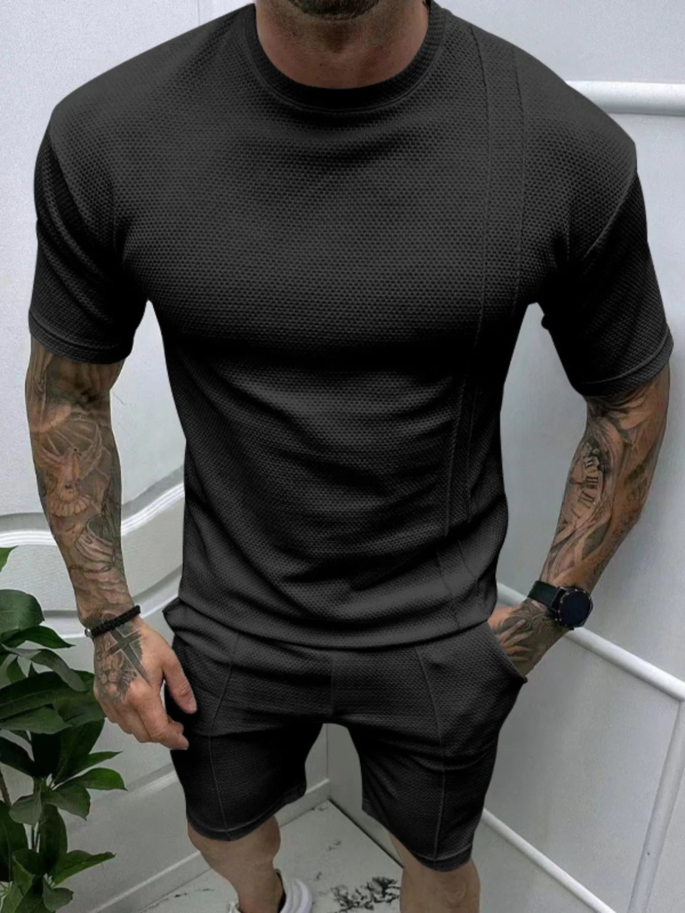 Herren T-Shirt mit Rundhalsausschnitt und Shorts Set in Übergröße
