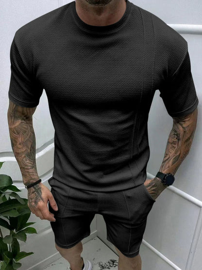 Herren T-Shirt mit Rundhalsausschnitt und Shorts Set in Übergröße