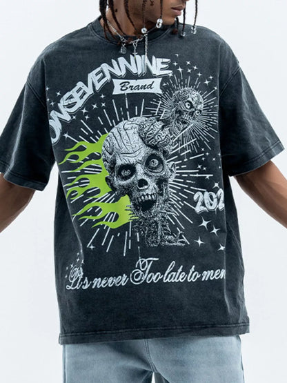 Herren T-Shirt mit Schädelgrafik und Rundhalsausschnitt