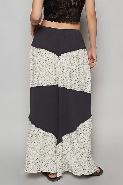 POL Kontrast Blumen Drawstring Weite Bein Damenhose