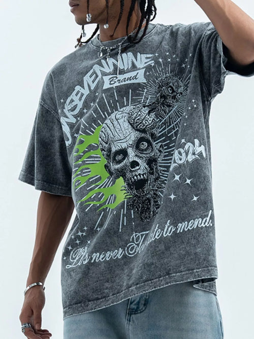 Herren T-Shirt mit Schädelgrafik und Rundhalsausschnitt