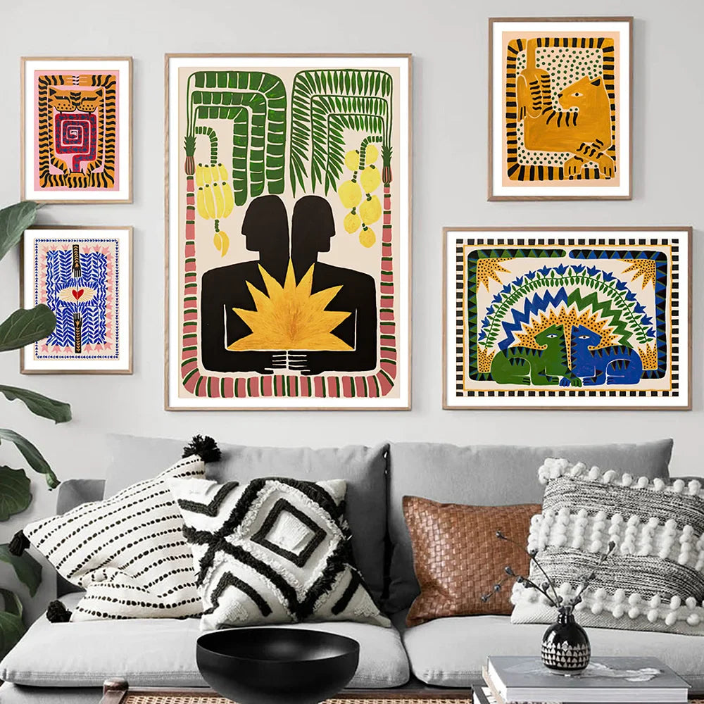 Bunte Abstrakte Boho Wandkunst – Orange Tiger Leinwanddruck