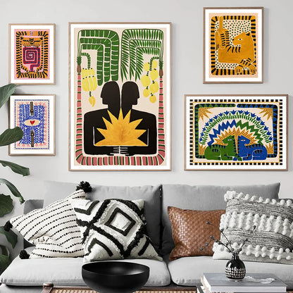 Bunte Abstrakte Boho Wandkunst – Orange Tiger Leinwanddruck