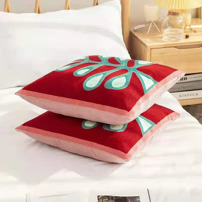 Farbblock Floral Gestickter Kissenbezug – Boho Dekokissenbezug für Boho Wohnkultur
