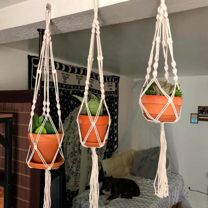 🌿 Handgemachter Makramee-Pflanzenhänger – Boho Hängetopf für Innen- und Außendekoration