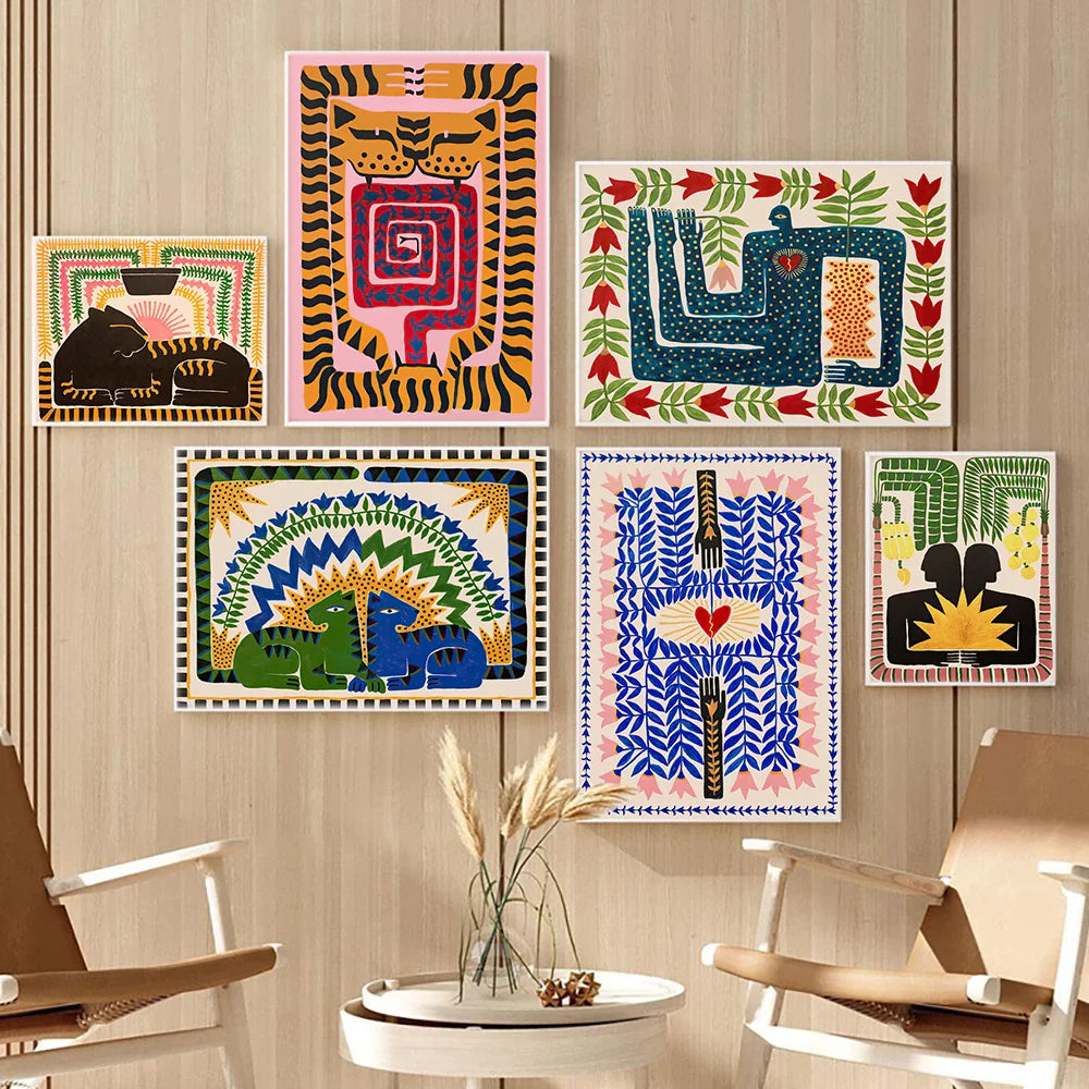 Bunte Abstrakte Boho Wandkunst – Orange Tiger Leinwanddruck