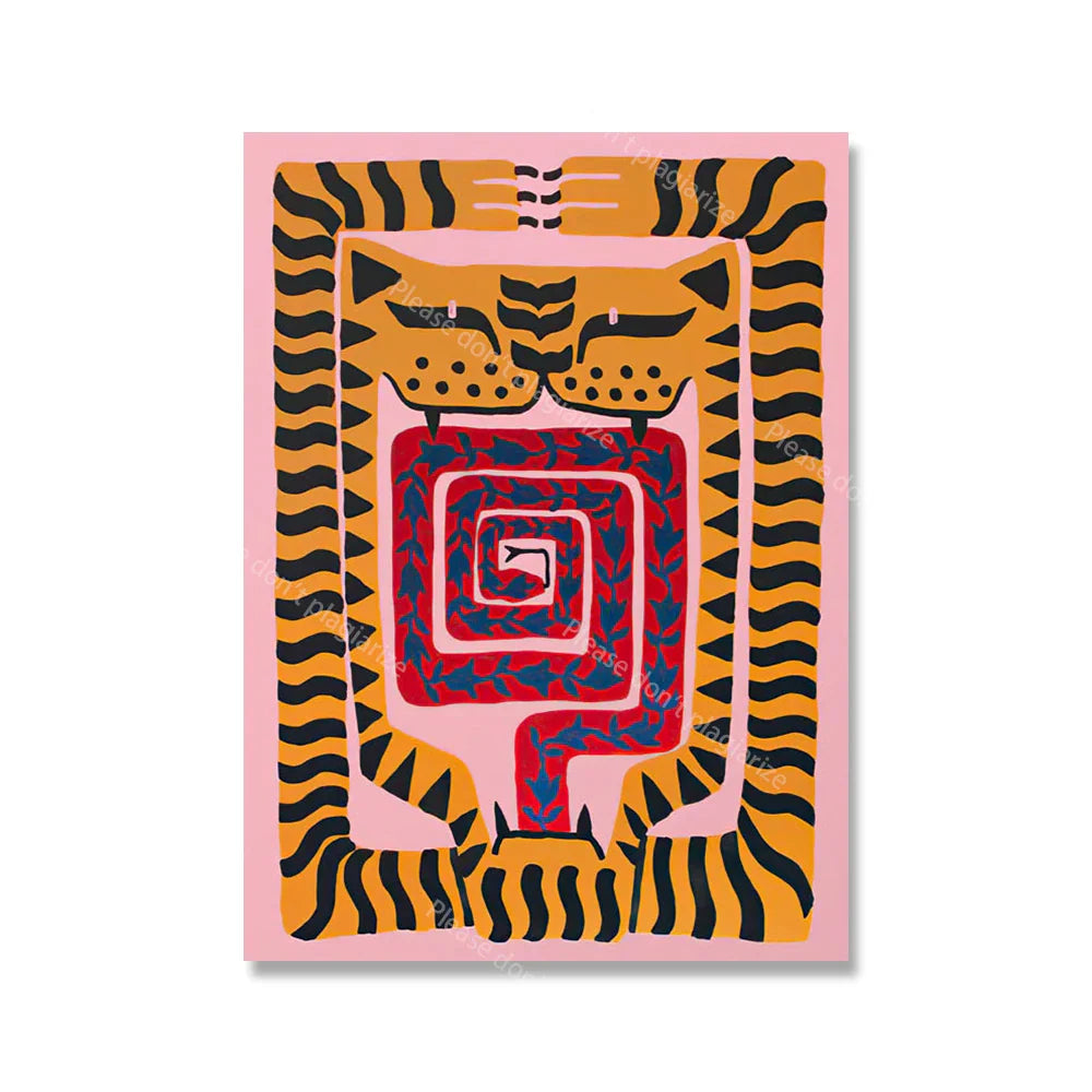 Bunte Abstrakte Boho Wandkunst – Orange Tiger Leinwanddruck