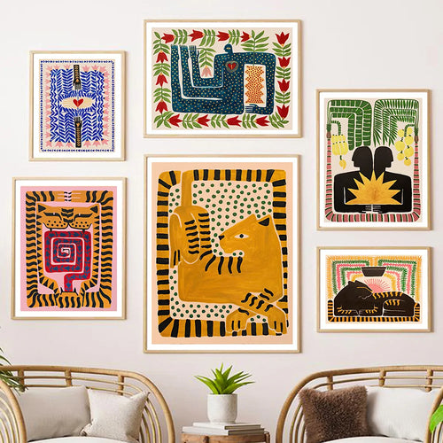 Bunte Abstrakte Boho Wandkunst – Orange Tiger Leinwanddruck