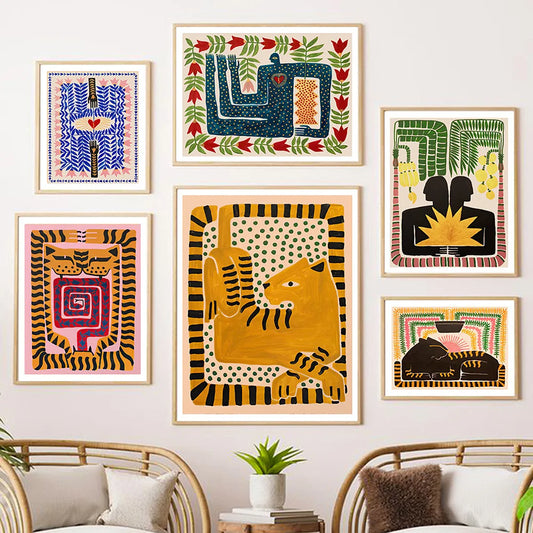Bunte Abstrakte Boho Wandkunst – Orange Tiger Leinwanddruck
