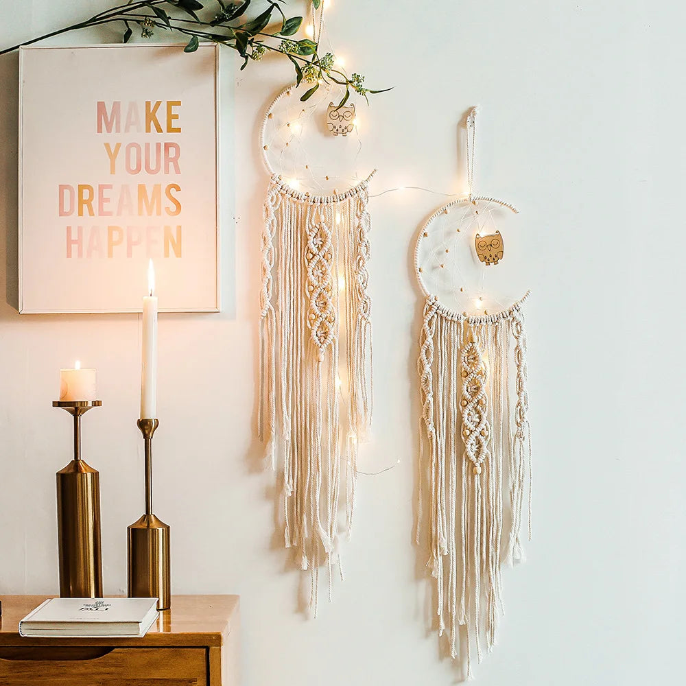 Makramee Traumfänger Boho Wohnkultur Mond Stern Dekoration Makramee Wandbehang Baby Nordic Zimmer Schlafzimmer Kinderkrippe Wohnzimmer Traumfänger
