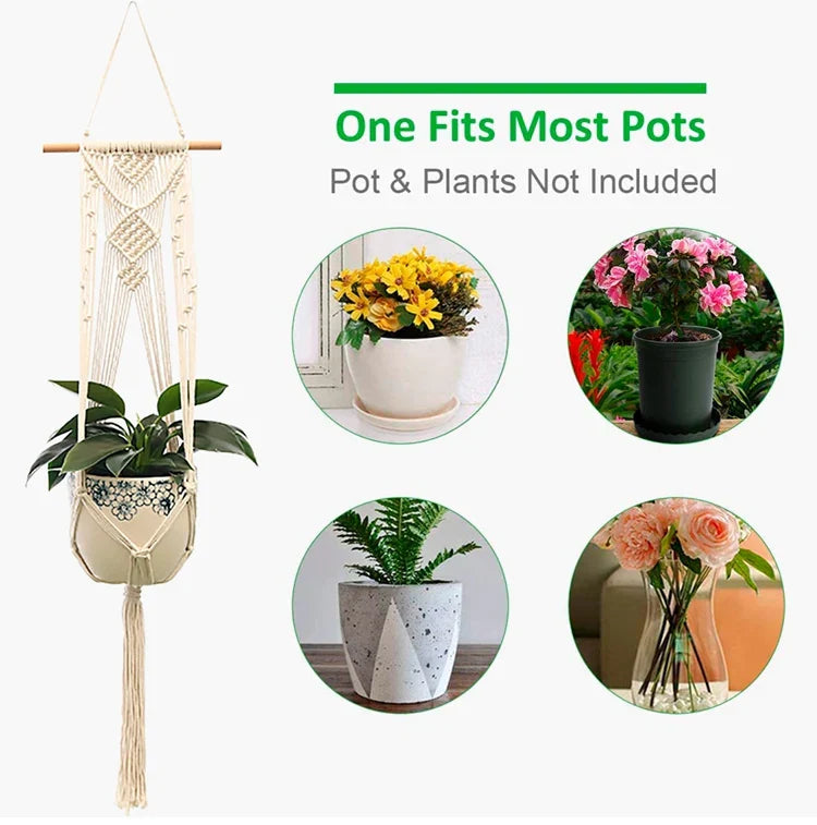 🌿 Handgemachter Makramee-Pflanzenhänger – Boho Hängetopf für Innen- und Außendekoration