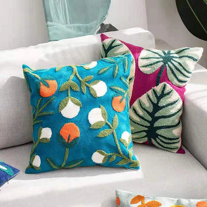 Farbblock Floral Gestickter Kissenbezug – Boho Dekokissenbezug für Boho Wohnkultur