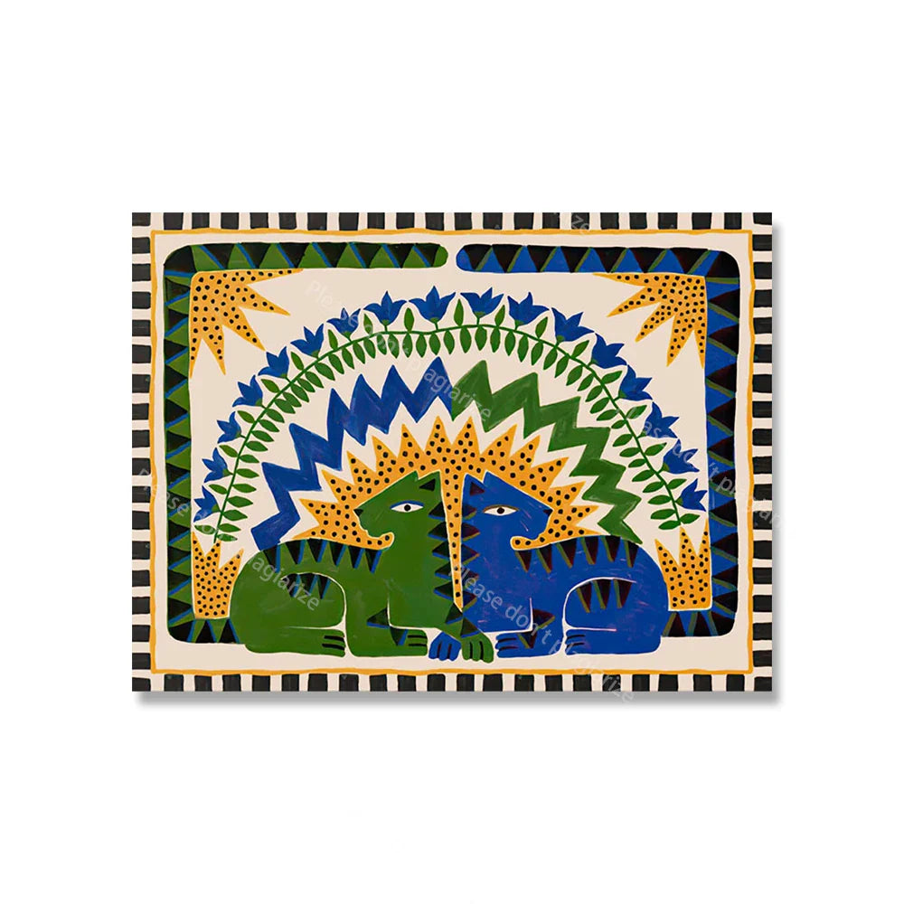 Bunte Abstrakte Boho Wandkunst – Orange Tiger Leinwanddruck