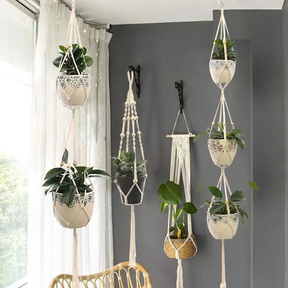 🌿 Handgemachter Makramee-Pflanzenhänger – Boho Hängetopf für Innen- und Außendekoration