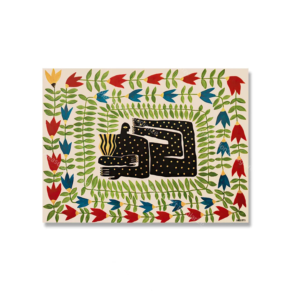 Bunte Abstrakte Boho Wandkunst – Orange Tiger Leinwanddruck