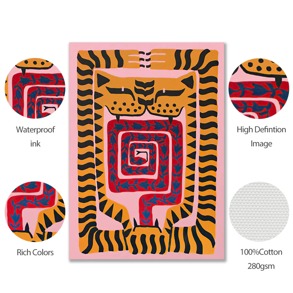 Bunte Abstrakte Boho Wandkunst – Orange Tiger Leinwanddruck