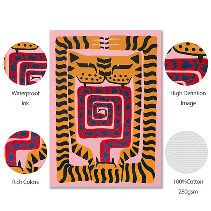 Bunte Abstrakte Boho Wandkunst – Orange Tiger Leinwanddruck