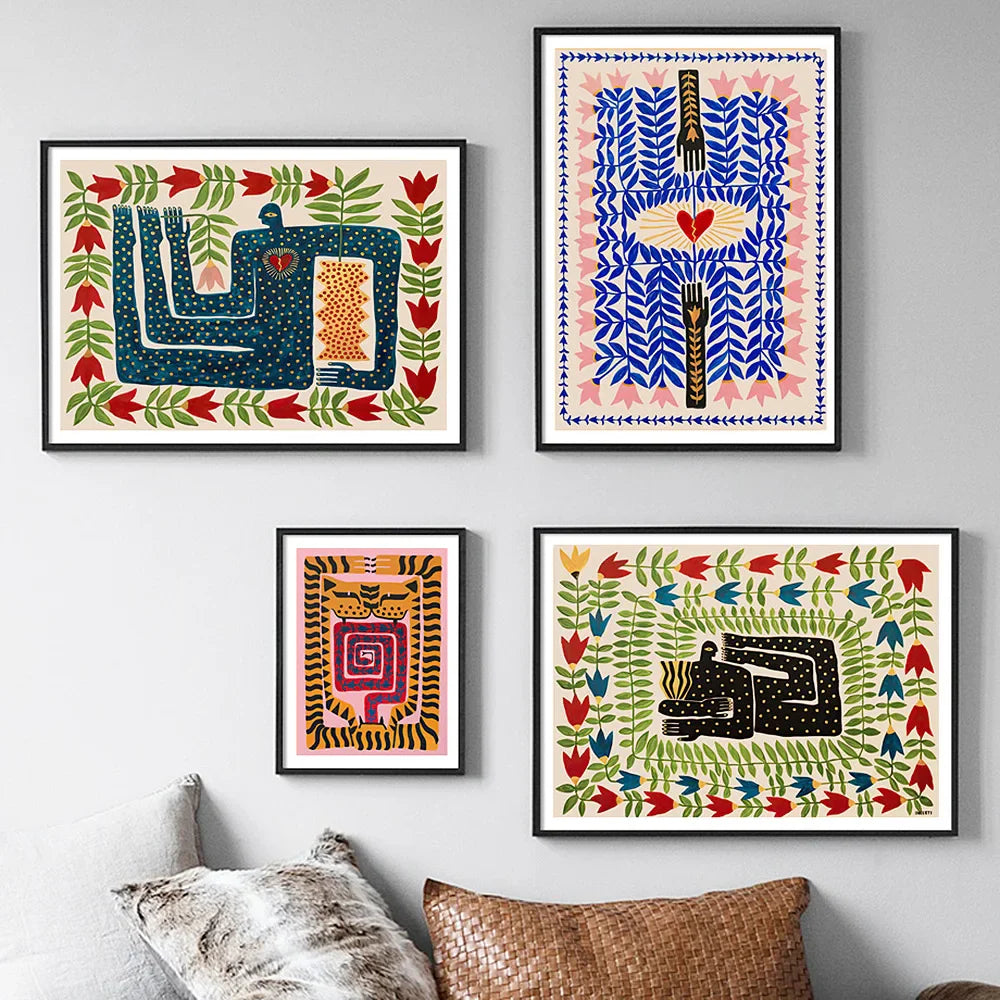Bunte Abstrakte Boho Wandkunst – Orange Tiger Leinwanddruck