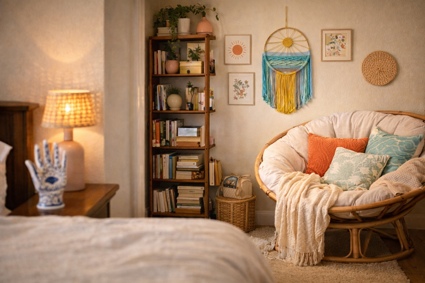 Sonnenaufgang & Sonnenuntergang Gewebter Boho Baumwoll Wandteppich