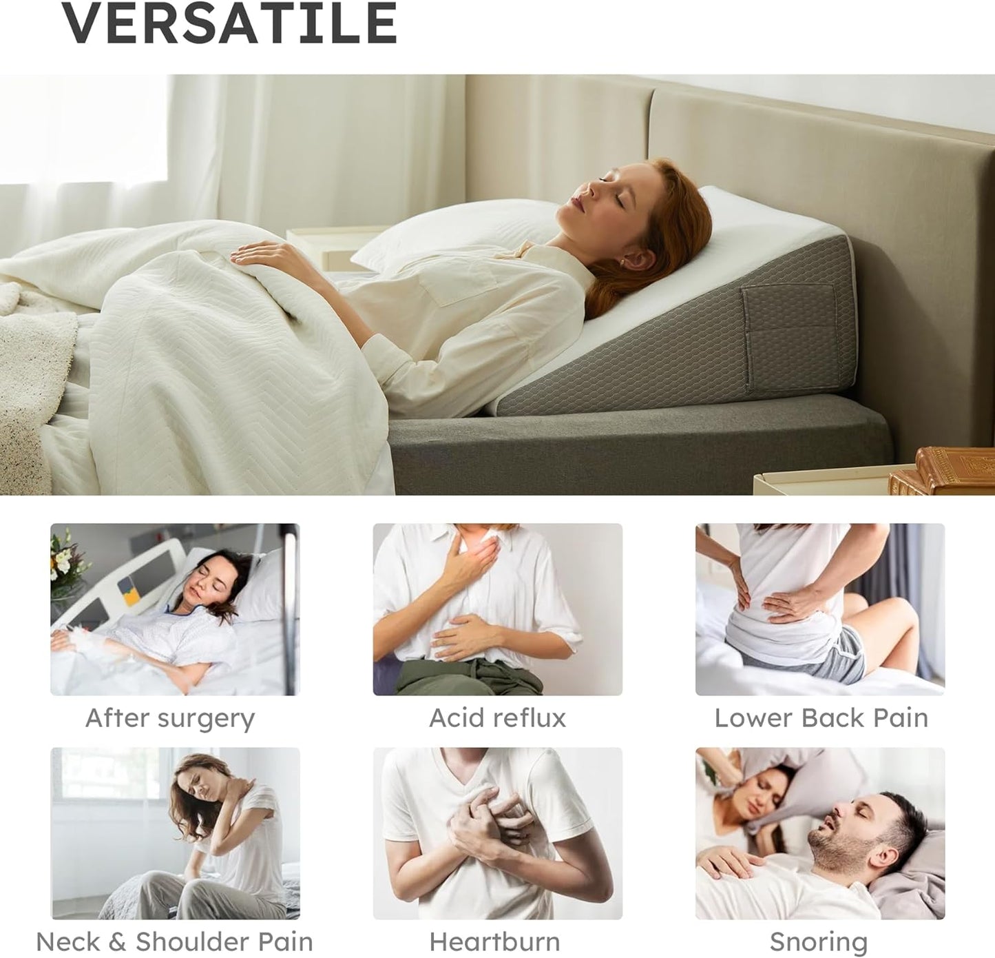Oreiller de soutien incliné pour soulager les douleurs dorsales – Mousse à mémoire de forme infusée de gel rafraîchissant, housse amovible et poches de rangement intégrées | Premium Comfort Cushion UK