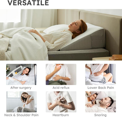 Oreiller de soutien incliné pour soulager les douleurs dorsales – Mousse à mémoire de forme infusée de gel rafraîchissant, housse amovible et poches de rangement intégrées | Premium Comfort Cushion UK