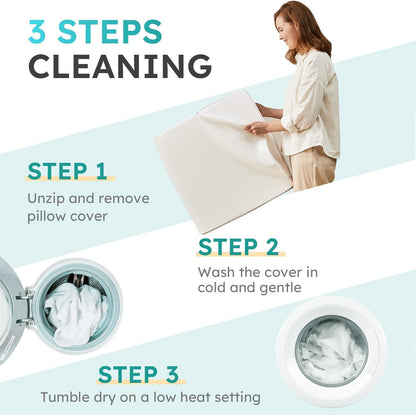 Oreiller de soutien incliné pour soulager les douleurs dorsales – Mousse à mémoire de forme infusée de gel rafraîchissant, housse amovible et poches de rangement intégrées | Premium Comfort Cushion UK