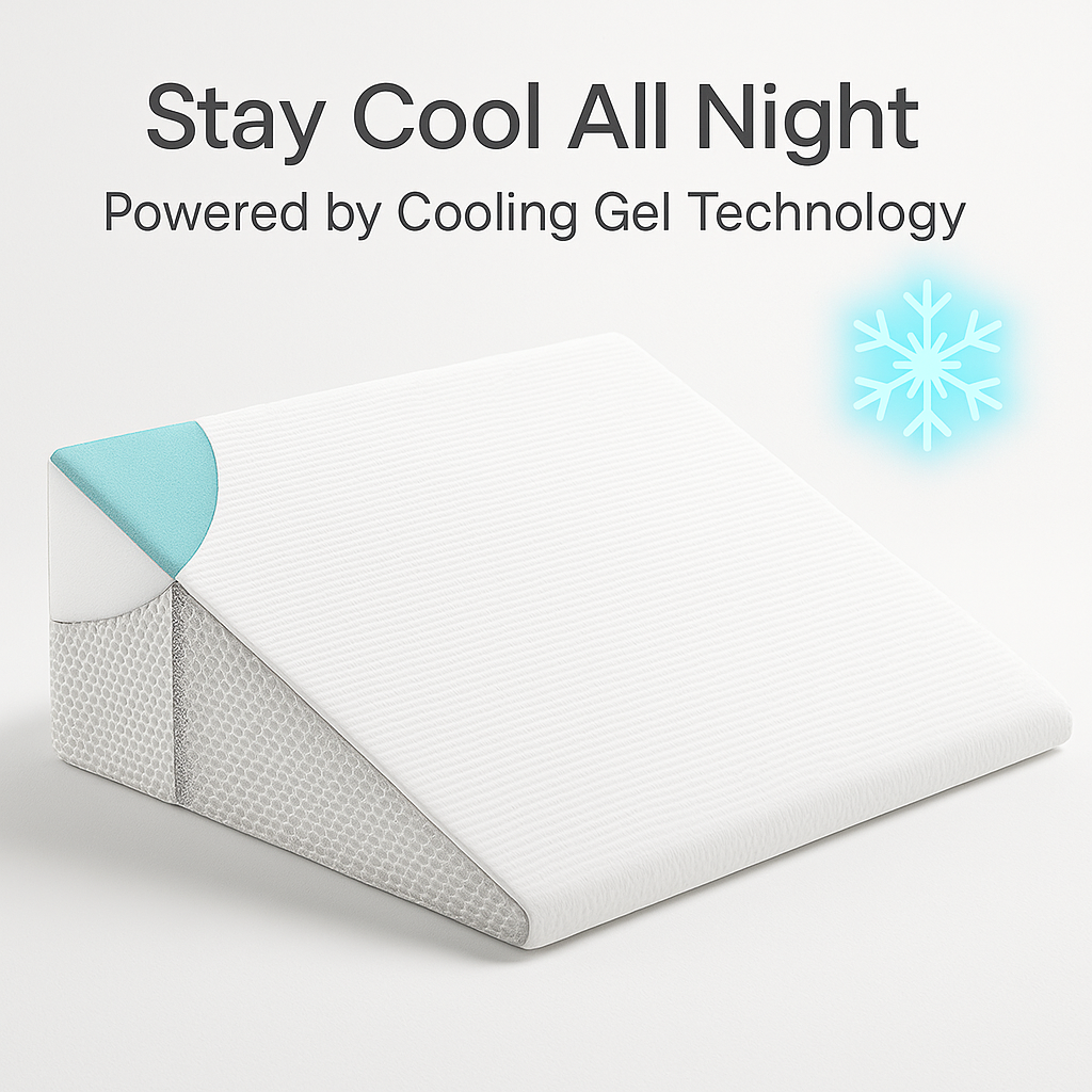 Inclined Wedge Support Pillow for Back Pain Relief – Cooling Gel Memory Foam with Removable Cover and Built-in Storage Pockets | Premium Comfort Cushion UK