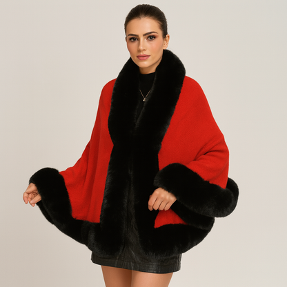 Marcella | Bat Wing Coat with Open Front and Fur Trim