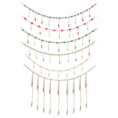 Boho Wandbehang Fotodisplay mit Holzperlen & Clips