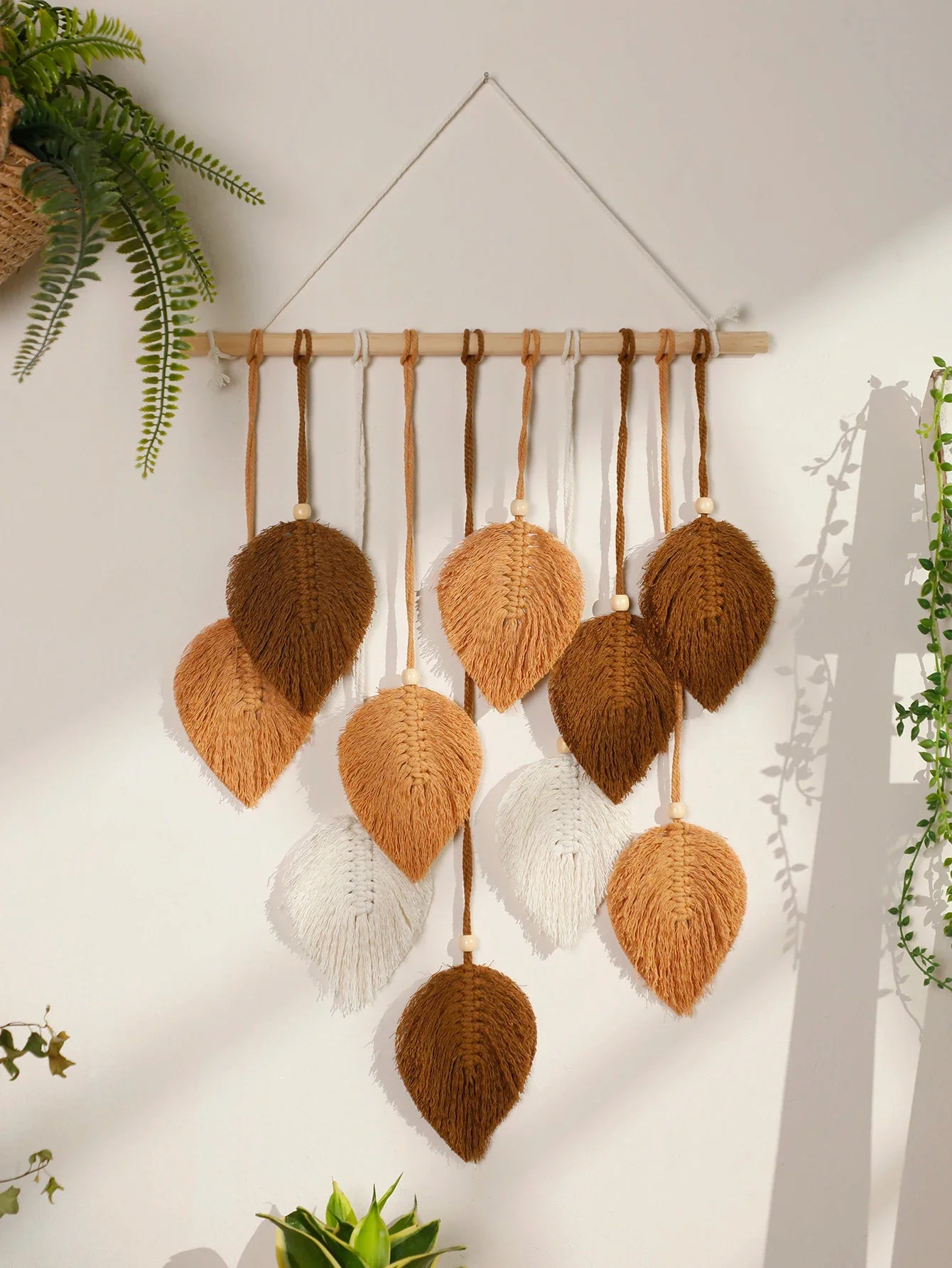 Blatt Makramee Wandteppich – Boho Baumwoll Wandbehang in Grün oder Braun