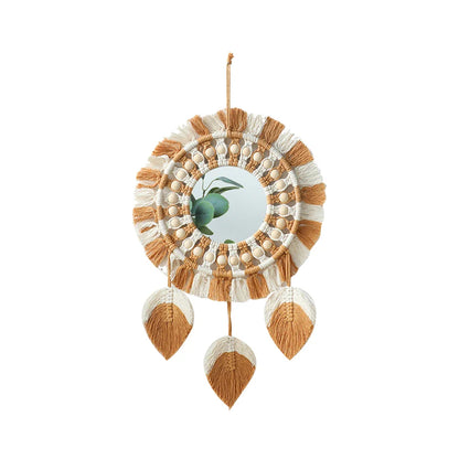 Boho Rundes Dekoratives Blatt Makramee Wandspiegel