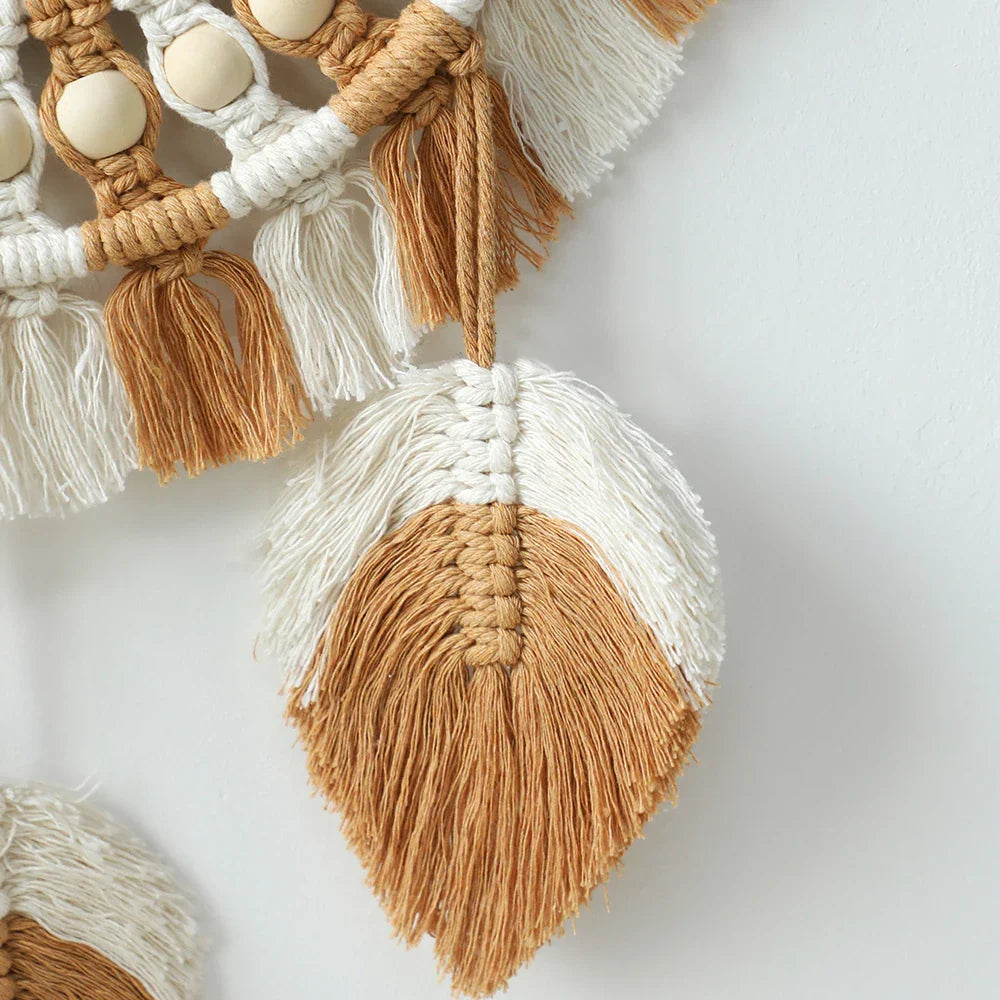 Boho Rundes Dekoratives Blatt Makramee Wandspiegel