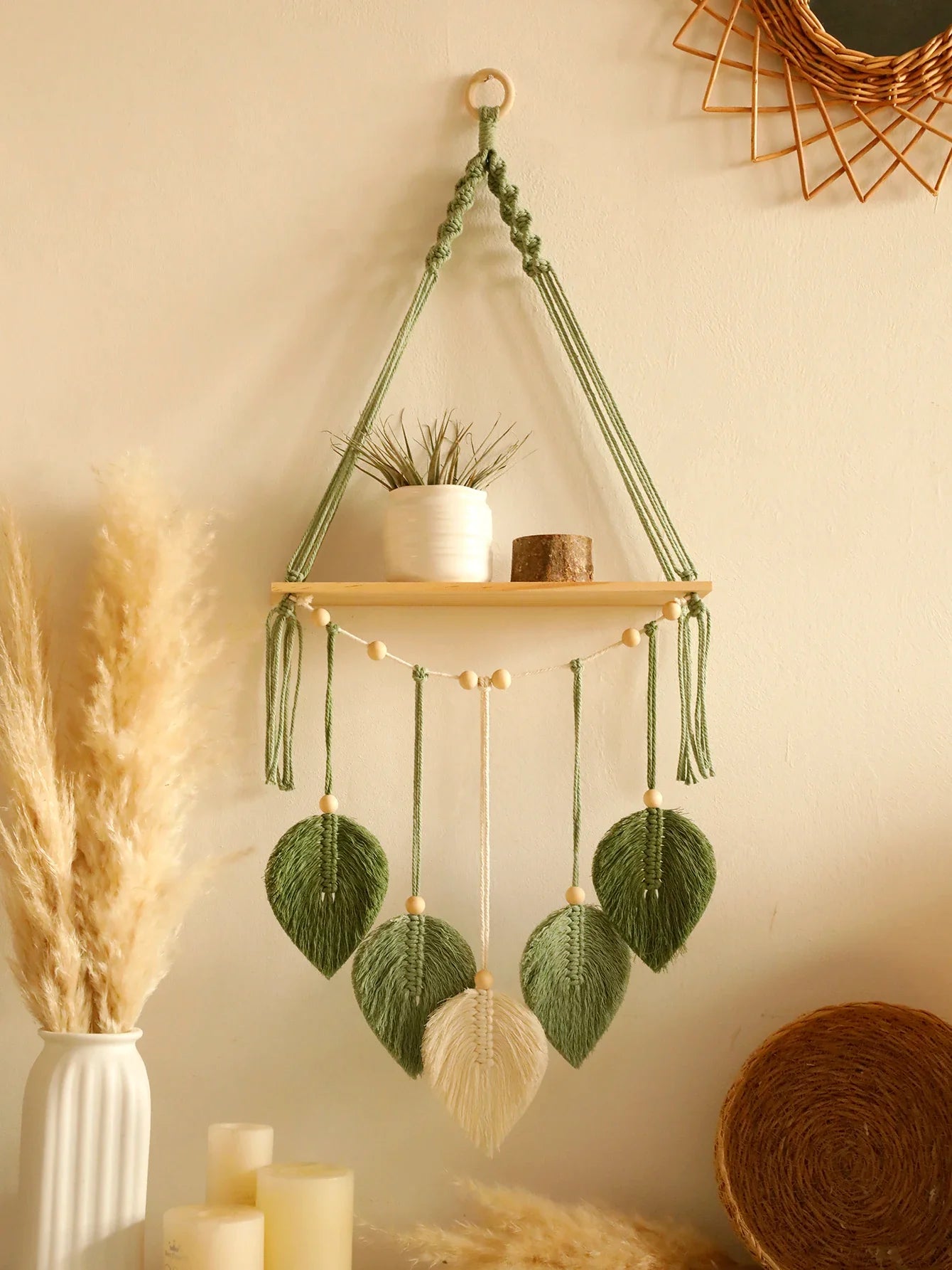 Boho Blatt Makramee Wandregal