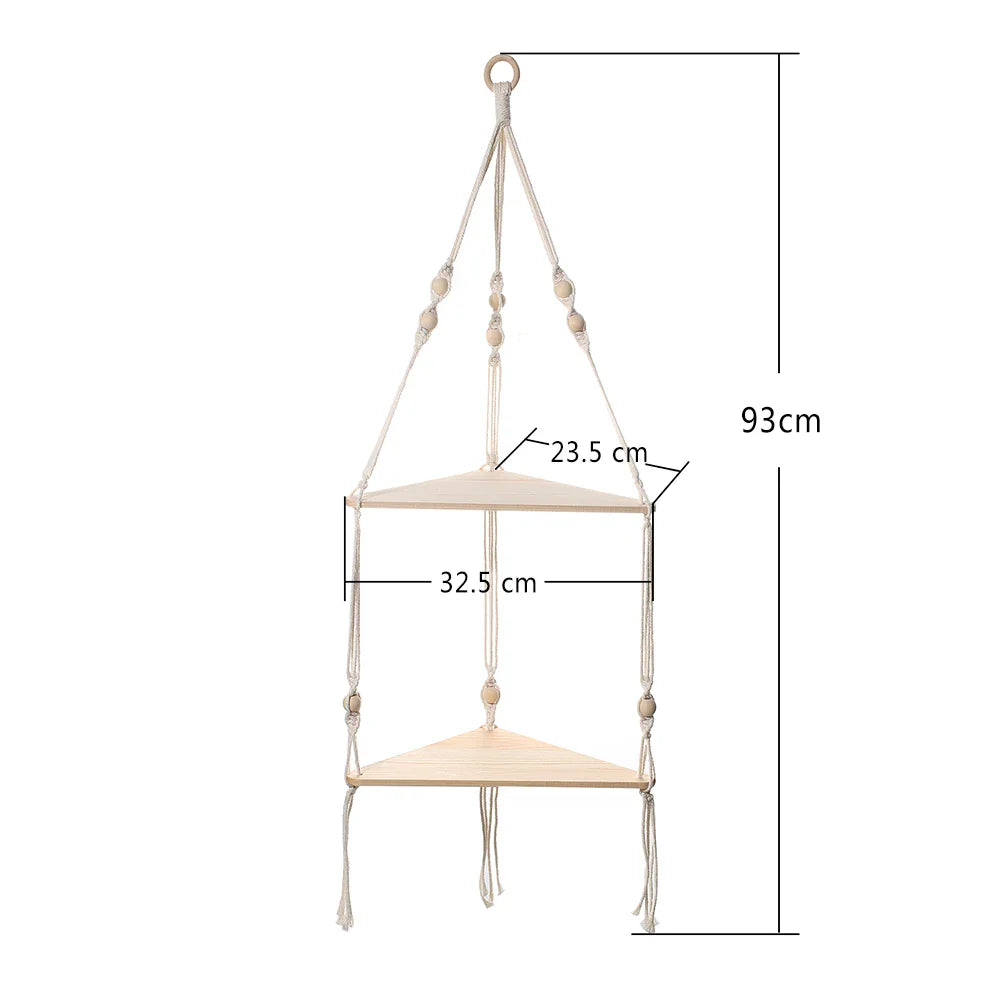 Boho Makramee Hängendes Holzregal – Handgefertigtes Schwimmendes Wandregal für die Wohnkultur