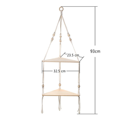 Boho Makramee Hängendes Holzregal – Handgefertigtes Schwimmendes Wandregal für die Wohnkultur