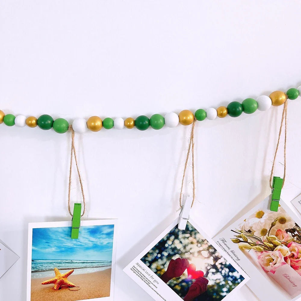 Boho Wandbehang Fotodisplay mit Holzperlen & Clips