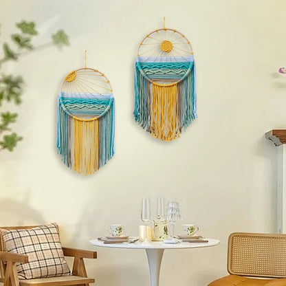 Sonnenaufgang & Sonnenuntergang Gewebter Boho Baumwoll Wandteppich