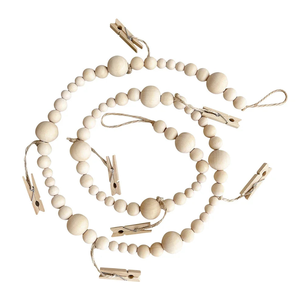 Boho Wandbehang Fotodisplay mit Holzperlen & Clips