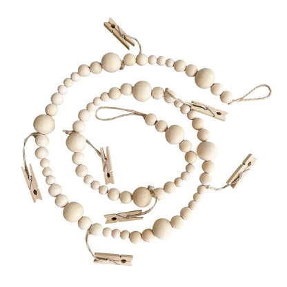 Boho Wandbehang Fotodisplay mit Holzperlen & Clips
