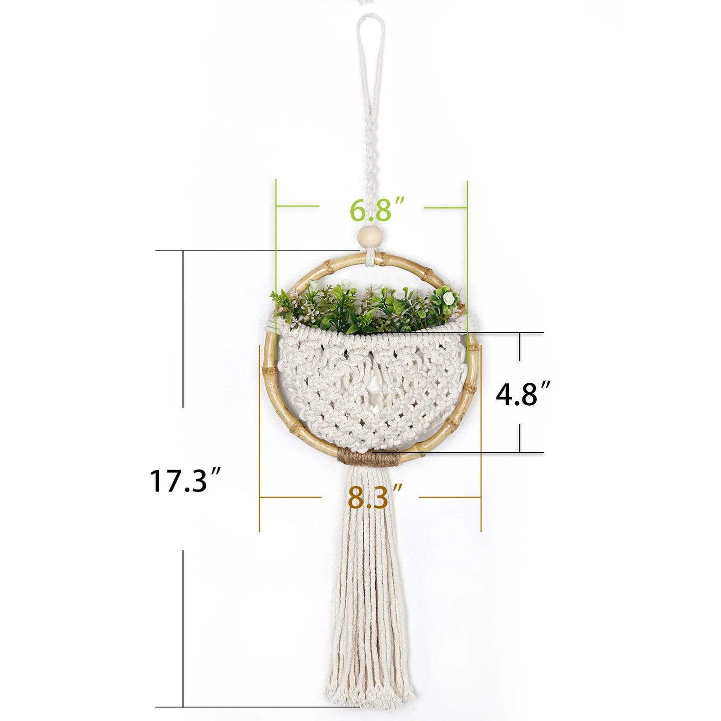 Boho Makramee Wandbehang mit Blumentopf-Tasche – Handgefertigter nordischer runder Wandteppich | Wohnheimzimmer & Wohnkultur